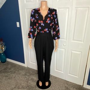 Ann Taylor NWT Sleeved Black Floral Jumpsuit 12P
